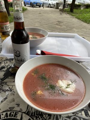 Beetroot soup at Lokal Vegan Bistro in Warsaw