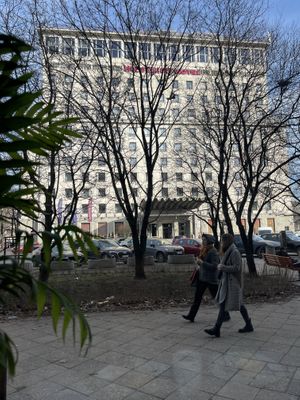 view on the street  at Lokal Vegan Bistro in Warsaw