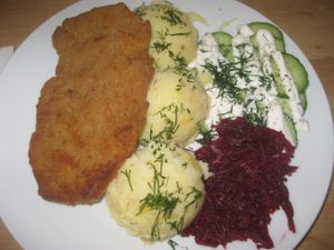 Schwabowy classic - schnitzel and mash at Lokal Vegan Bistro in Warsaw