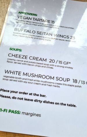 Menu at Lokal Vegan Bistro in Warsaw