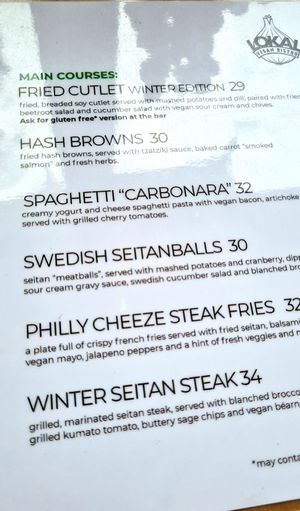 Menu at Lokal Vegan Bistro in Warsaw