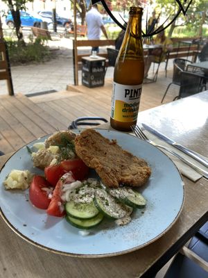 Schnitzel with potatoes  at Lokal Vegan Bistro in Warsaw