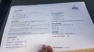 Drinks menu at Lokal Vegan Bistro in Warsaw