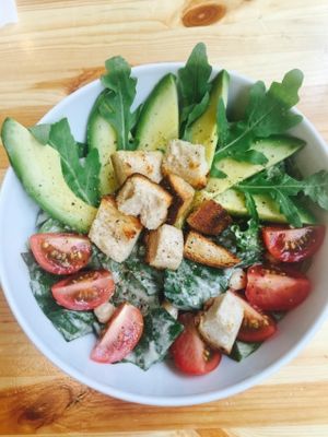 Salad with avocado, chickpeas and tomatoes at Lokal Vegan Bistro in Warsaw