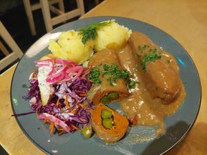 Stuffed seitan rolls at Lokal Vegan Bistro in Warsaw