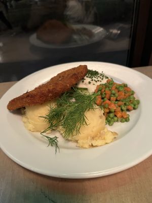 Veganised local cuisine! Super tasty seitan schnitzel. One of the best dishes I tried in Warsaw.   at Lokal Vegan Bistro in Warsaw