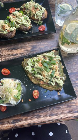 spinach pancakes  at Lokal Vegan Bistro in Warsaw