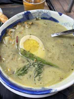 Zupa szczawiowa (sorrel soup)  at Lokal Vegan Bistro in Warsaw