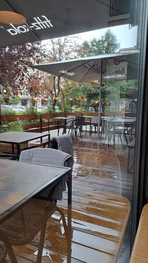 Outdoor seating at Lokal Vegan Bistro in Warsaw