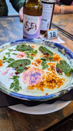 White cold soup at Lokal Vegan Bistro in Warsaw