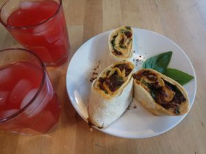 tortiya and watermelon lemonade :) at Lokal Vegan Bistro in Warsaw