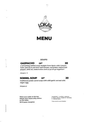 Soup menu at Lokal Vegan Bistro in Warsaw