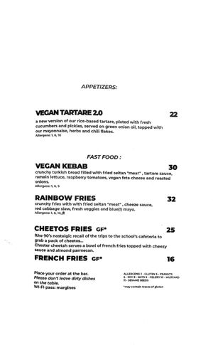 Appetizer menu at Lokal Vegan Bistro in Warsaw