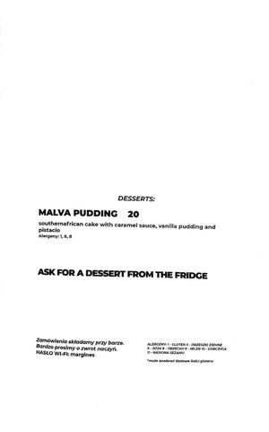 Dessert menu at Lokal Vegan Bistro in Warsaw