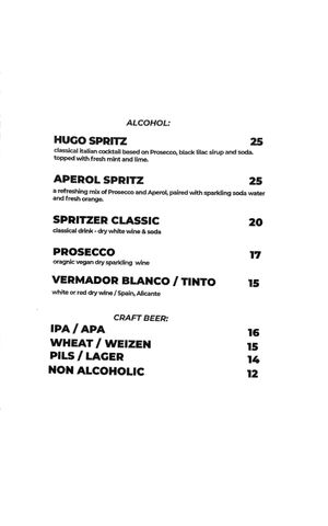 Alcohol menu at Lokal Vegan Bistro in Warsaw