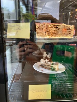 Dessert display case at Lokal Vegan Bistro in Warsaw