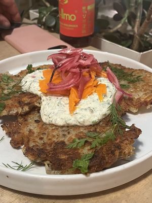 hash brown w tzatziki  at Lokal Vegan Bistro in Warsaw