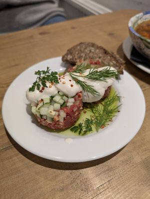 vegan tartar at Lokal Vegan Bistro in Warsaw