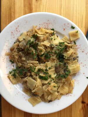 pasta with sauerkraut at Lokal Vegan Bistro in Warsaw