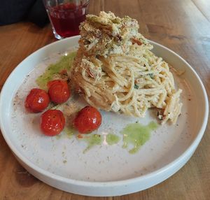 Carbonara at Lokal Vegan Bistro in Warsaw