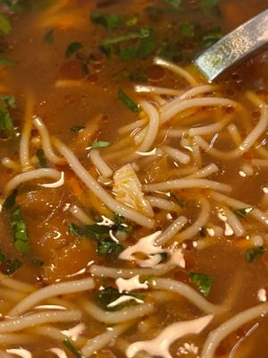 Pumpkin soup with a little bit of yuba — roasted soy milk “skin”. at Lokal Vegan Bistro in Warsaw