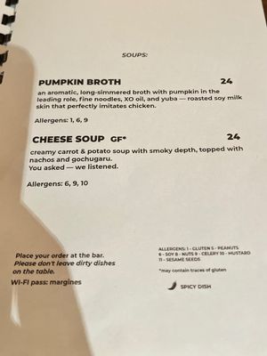 Soup menu. at Lokal Vegan Bistro in Warsaw