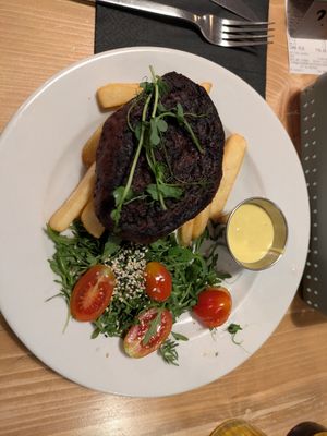 Seitan steak at Lokal Vegan Bistro in Warsaw