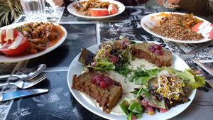 Four good looking plates =) at Lokal Vegan Bistro in Warsaw