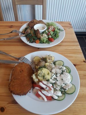 Summer soy steak and a burger made of cauliflower  at Lokal Vegan Bistro in Warsaw