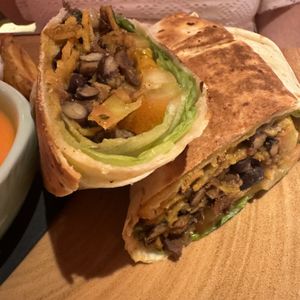 Burrito with gazpacho and fries  at VIVA in Madrid