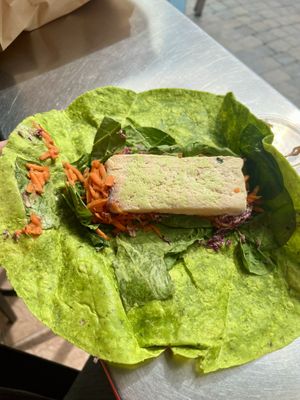 Vegan tofu wrap (before adding in the dragon sauce)  at Fluide Juice Bar in Mont-tremblant