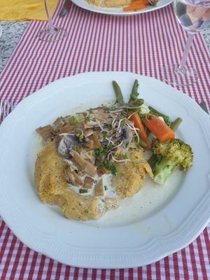 sminuzzato di seitan with polenta. at Locanda del Giglio in Roveredo Capriasca