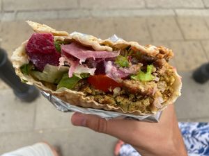 Look inside the “Nasza Baba” with falafel. 24 zł at WegeBaby Kebaby in Warsaw