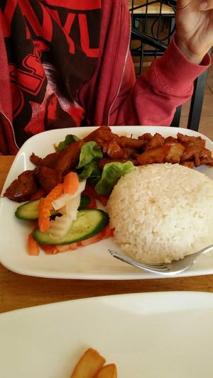 BBQ mock beef with rice  at Tan Duy Linh in Cabramatta