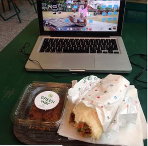 Wrap and carrot cake at Greenway in Brussels