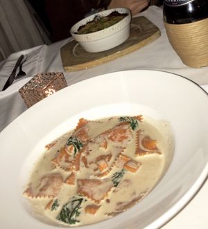 Vegan ravioli in soy cream at Tavola in Herzliya
