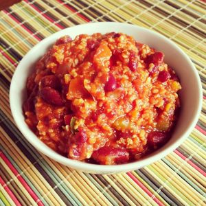 Vegan chili for burritos. at Pentagrama in Cerdanyola Del Valles