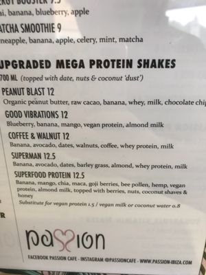 Menu 1 at Passion Cafe at BFit Ibiza Sports Club in Ibiza