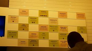 Green are vegan flavors at Ciacco Gelato Senz'altro in Milan