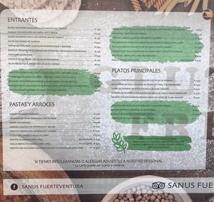 Menu in Spanish   at Sanus in Fuerteventura