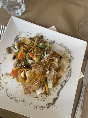 Soy tempeh stir fry main  at Sanus in Fuerteventura