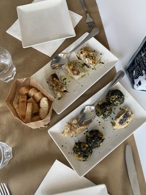 Rice paper rolls and spinach patties for starter   at Sanus in Fuerteventura