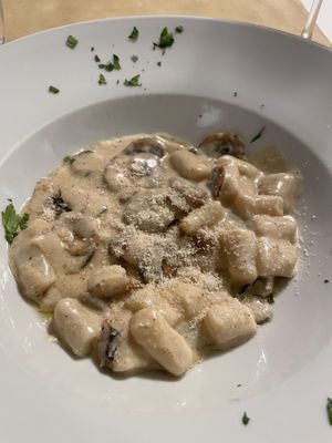 Gnocchi with mushrooms and rosemary (delicious but very salty)  at Sanus in Fuerteventura