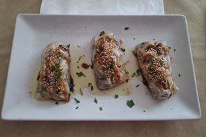 Tofu rolls with sesame, ginger and soy starter at Sanus in Fuerteventura