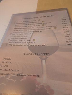 Wine menu at Sanus in Fuerteventura