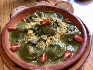 Pasta + pesto with mushrooms  at La Colmena in San Andres Cholula