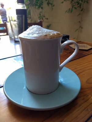 Cappuccino with almond mylk 🌻 great! at La Colmena in San Andres Cholula