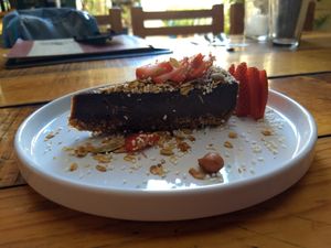 Raw/vegan chocolate pie at La Colmena in San Andres Cholula