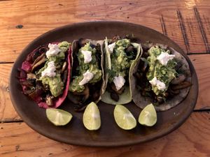 Tacos hongos (with mushrooms)  at La Colmena in San Andres Cholula