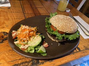 Lentil Burger  at La Colmena in San Andres Cholula